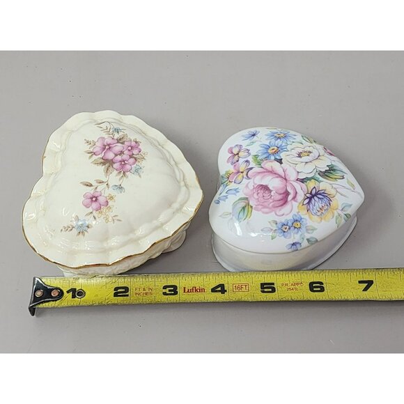 Vntg Liette Hand Decorated‎ In The USA&Unmarked Heart Shaped Trinket Boxes - Picture 8 of 9